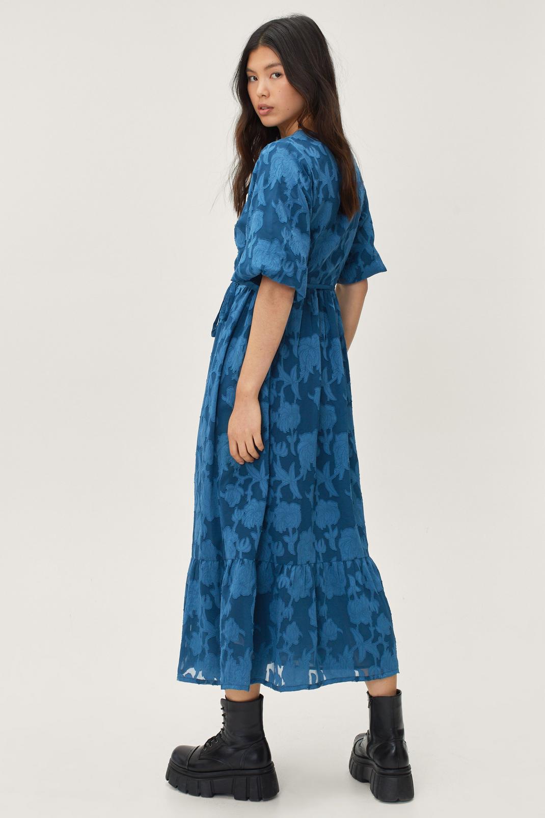 Robe cache-cœur midi à imprimé floral, Blue image number 1