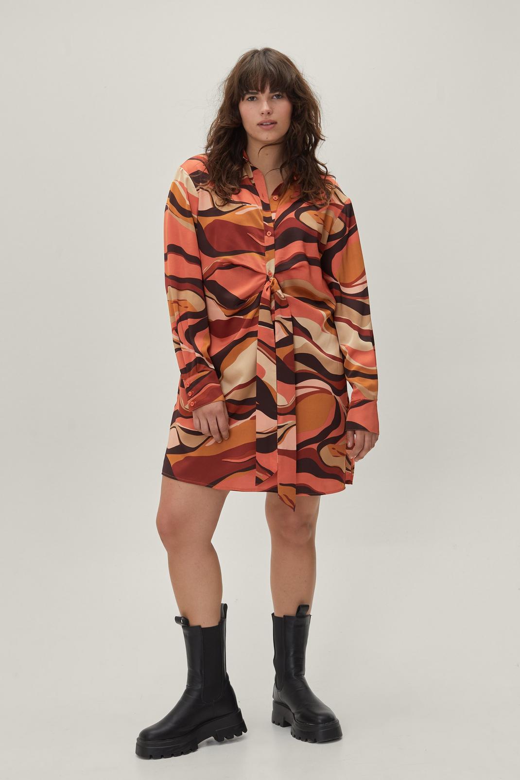 208 Plus Size Abstract Marble Mini Shirt Dress image number 2