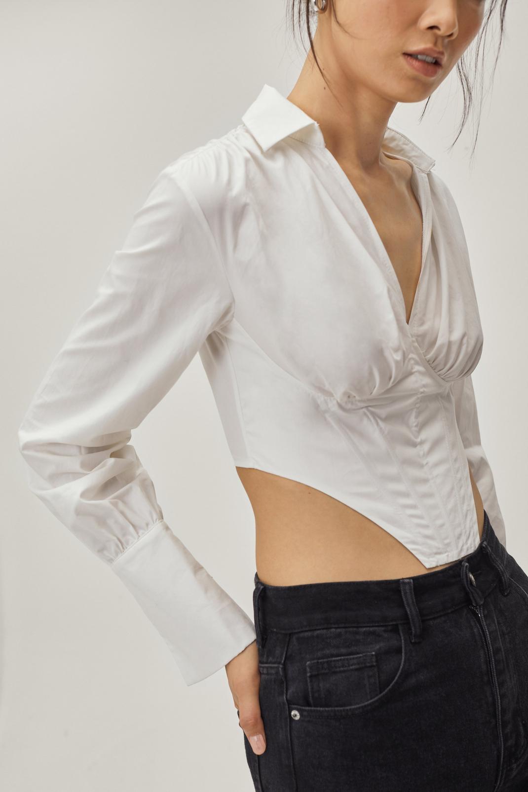 White Cup Detail Corset Cropped Shirt image number 1