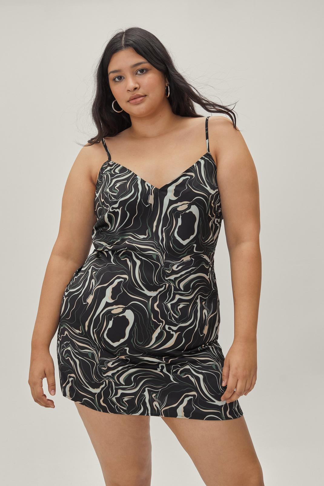 105 Plus Size Marble Print Slip Mini Dress image number 2