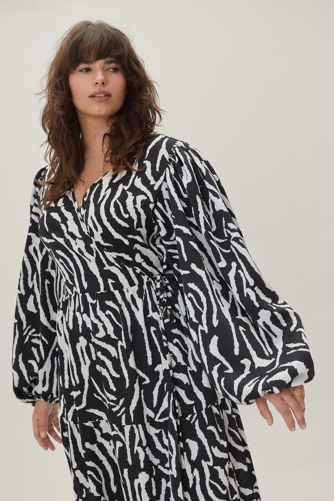 105 Plus Size Zebra Print Wrap Midi Dress image number 2