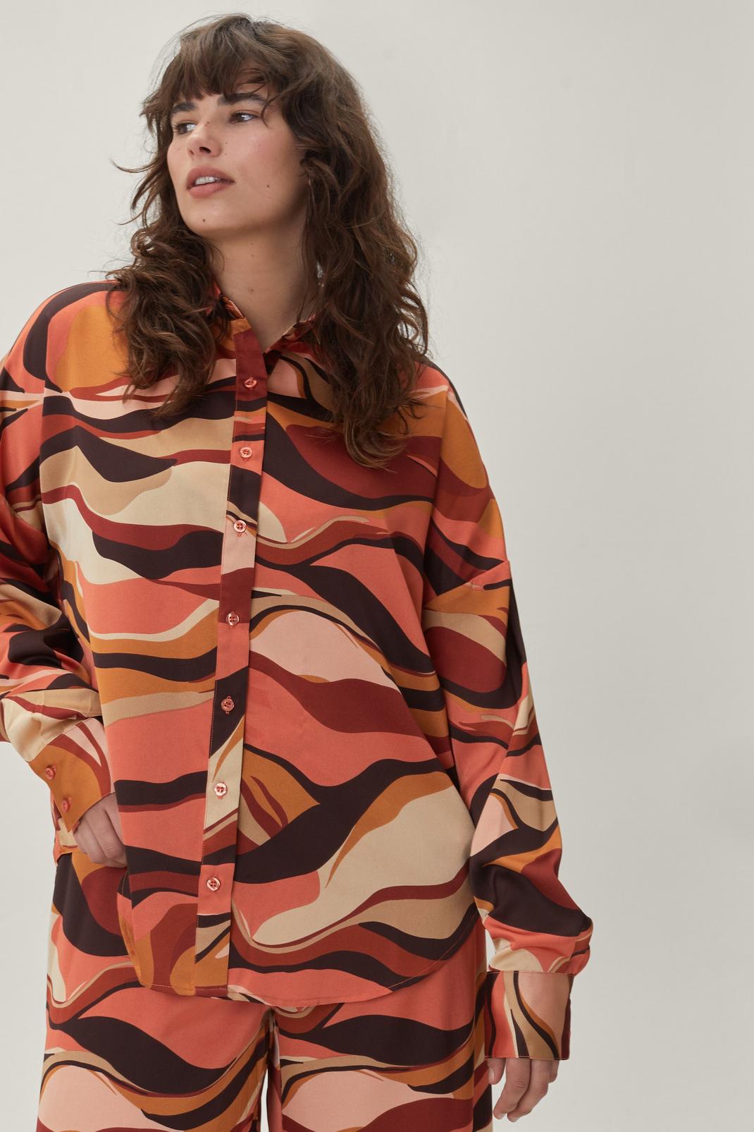 Rust Plus Size Marble Print Oversized Shirt image number 1