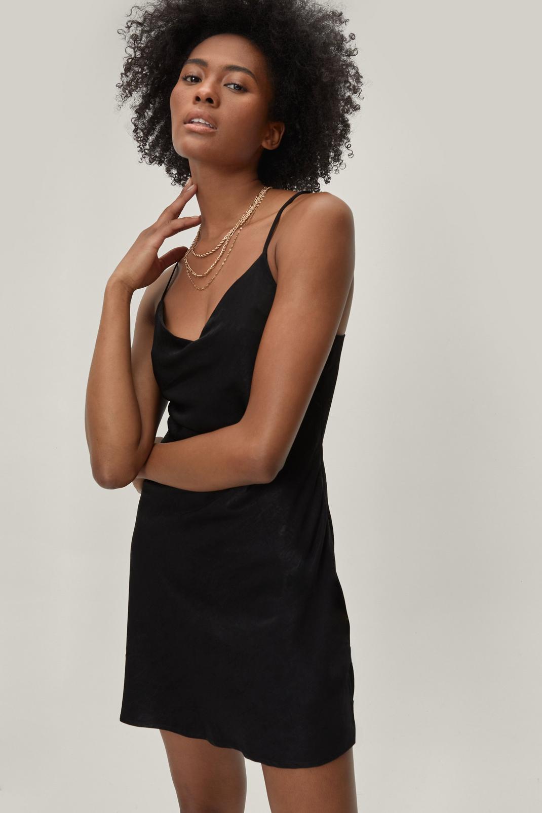 Women's Black Slip Dress Mini Satin