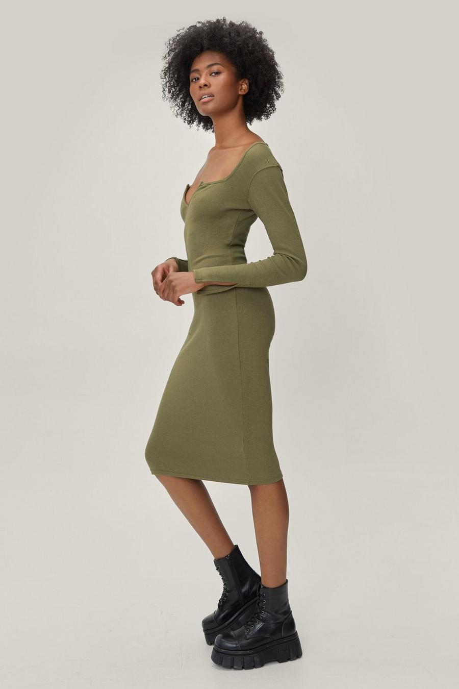 Recycled Ribbed V Cut Out Bodycon Midi Dress