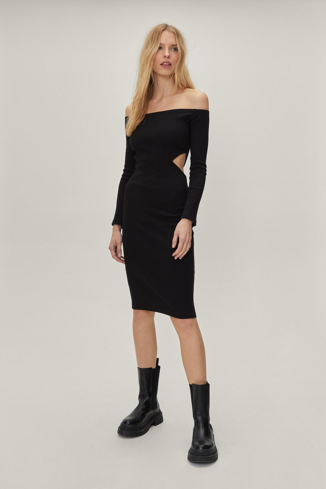 105 Recycled Off The Shoulder Cut Out Midi Dress image number 1