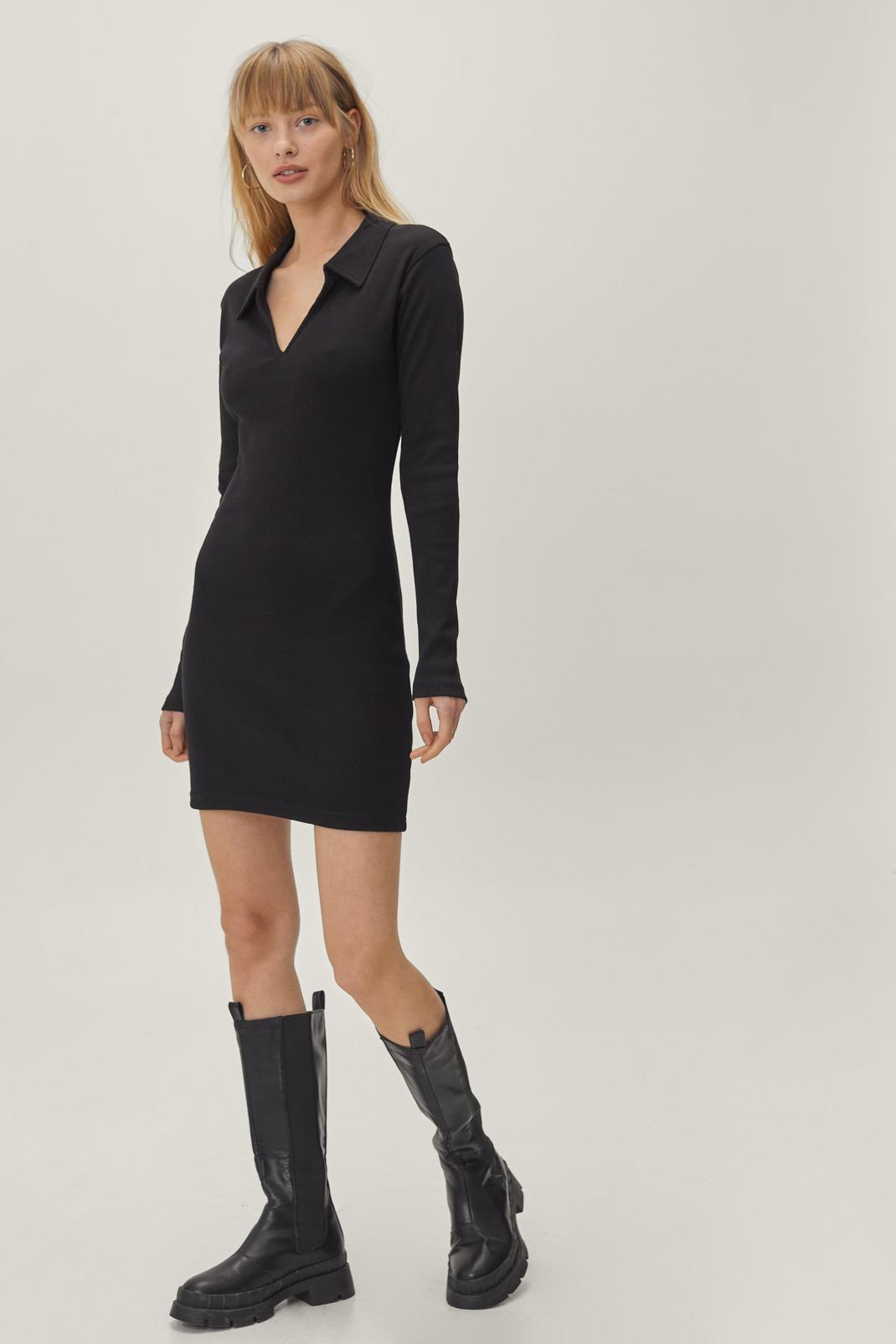 Black Recycled Long Sleeve Bodycon Mini Dress image number 1