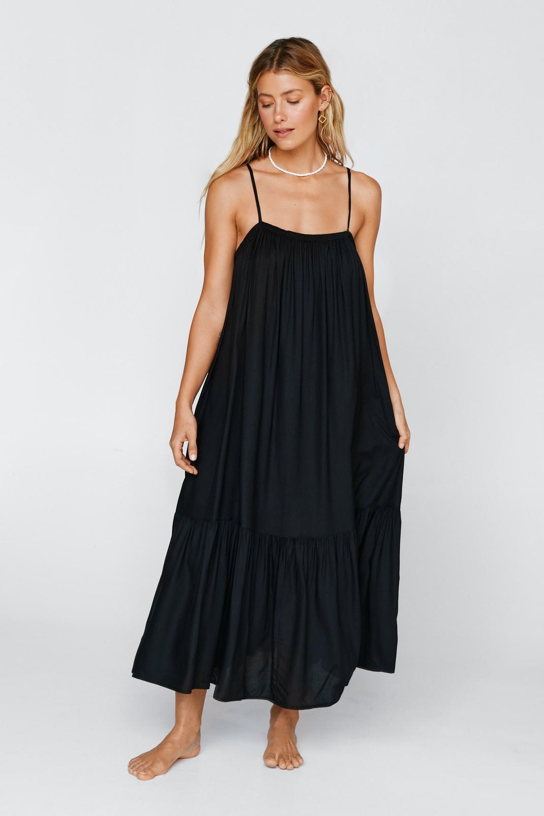 Viscose Tiered Tie Back Cover Up Midi Dress image number 1