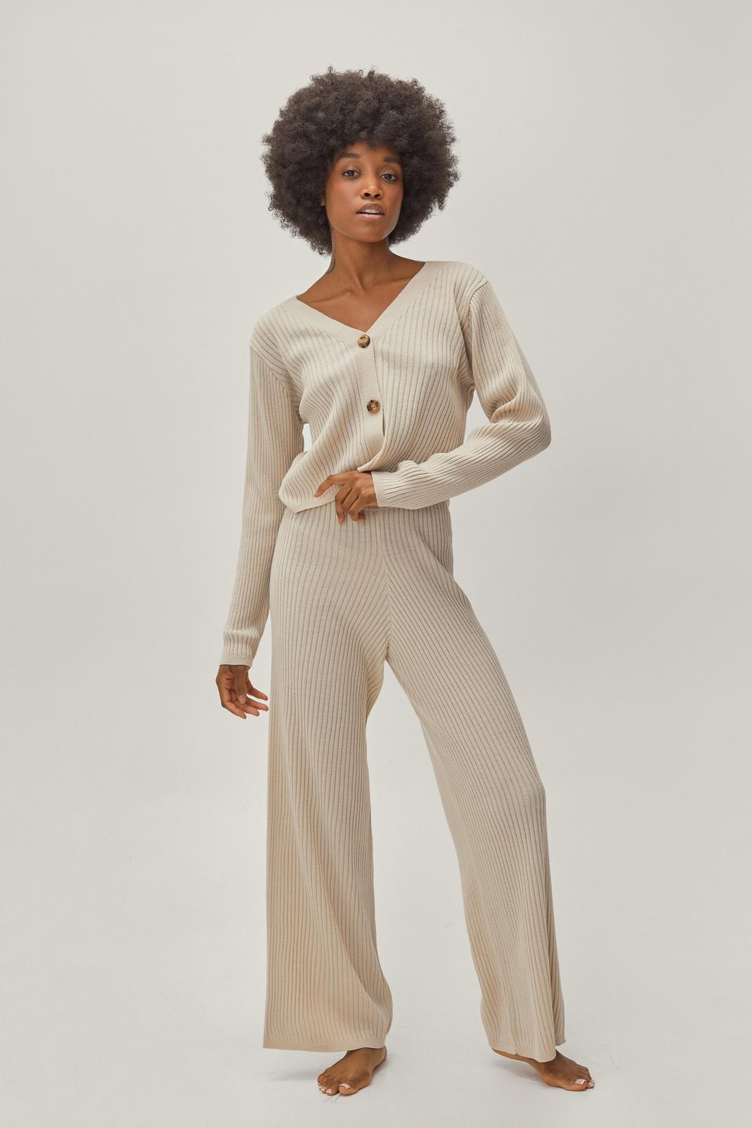 165 Petite Ribbed Cardigan and Trousers Loungewear Set image number 2