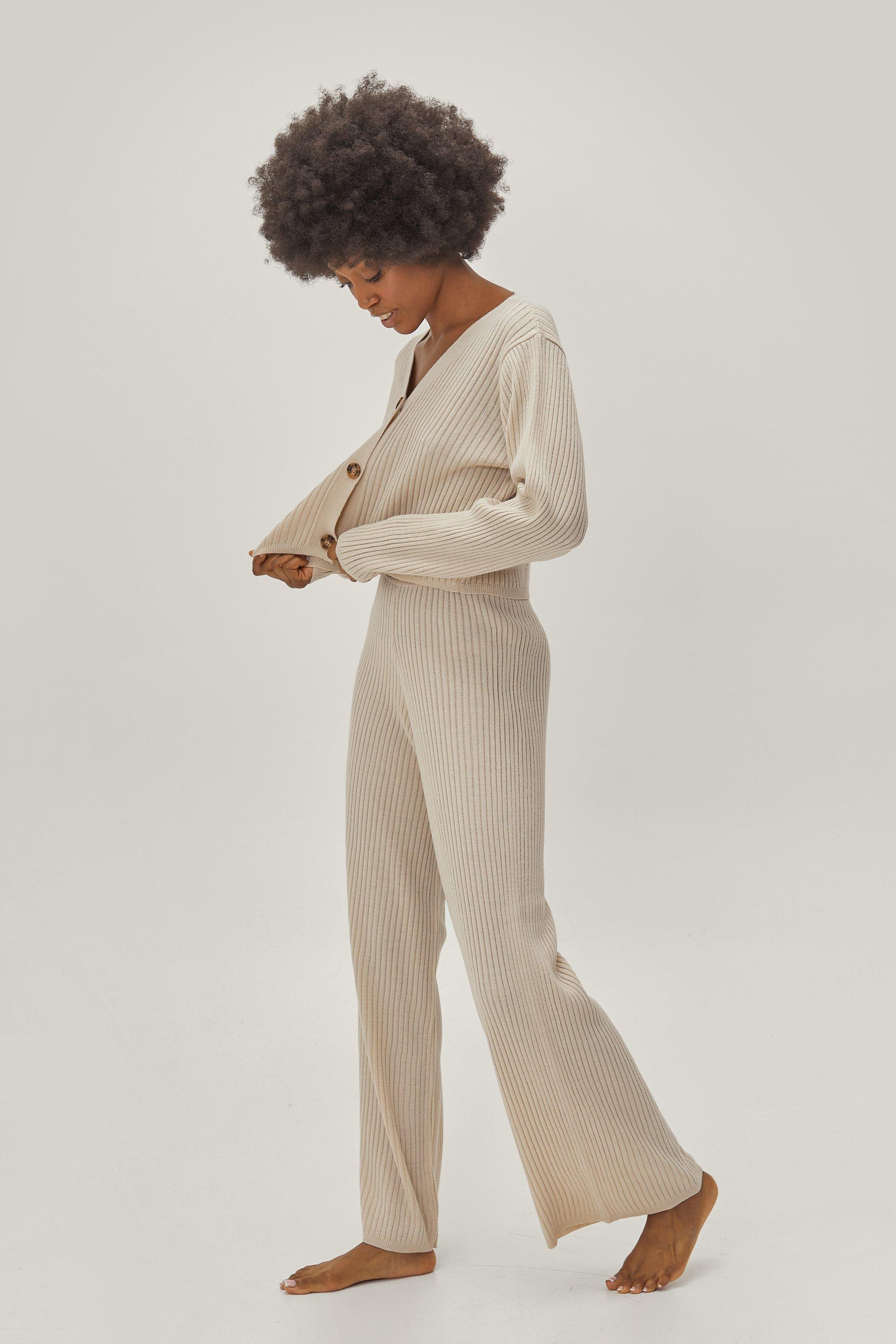 Petite Ribbed Cardigan and Trousers Loungewear Set