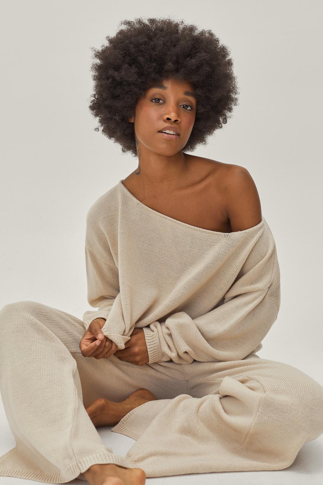 Stone Petite Slouchy Jumper and Wide Leg Pants Set image number 1