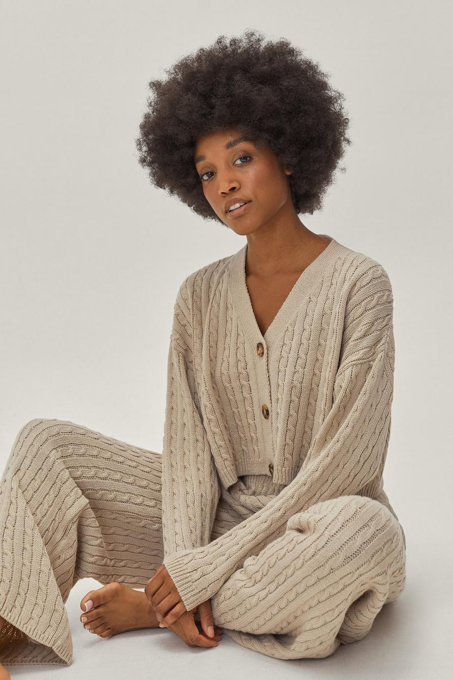 Petite Cable Cardigan And Trouser Lounge Set