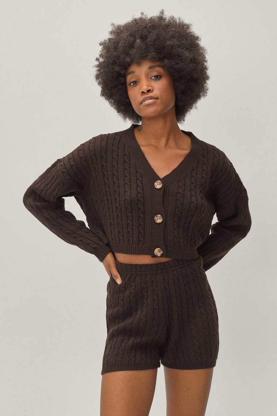 Petite Cable Knit Shorts and Cardigan Set