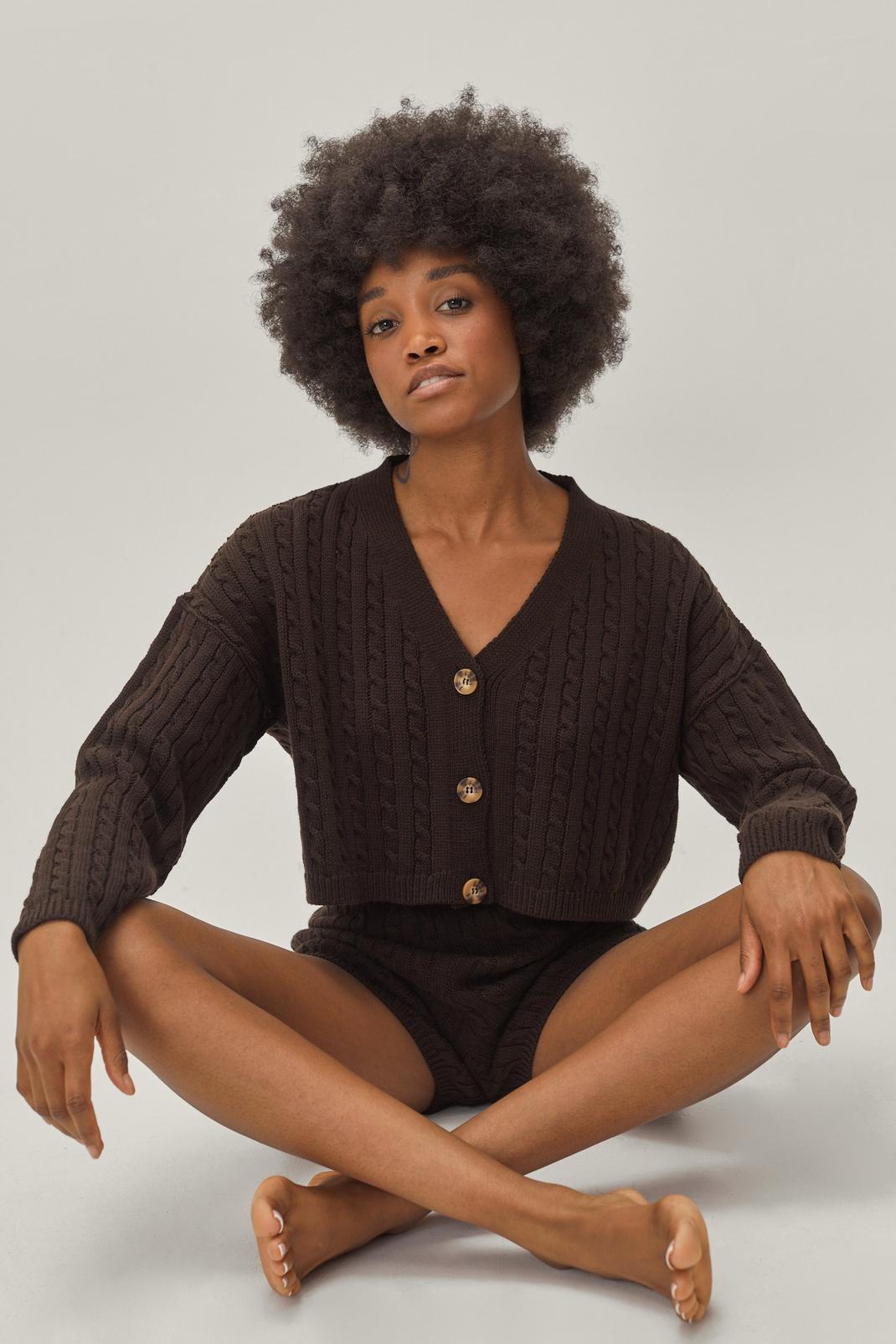 186 Cable Knit Shorts and Cardigan Lounge Set image number 2