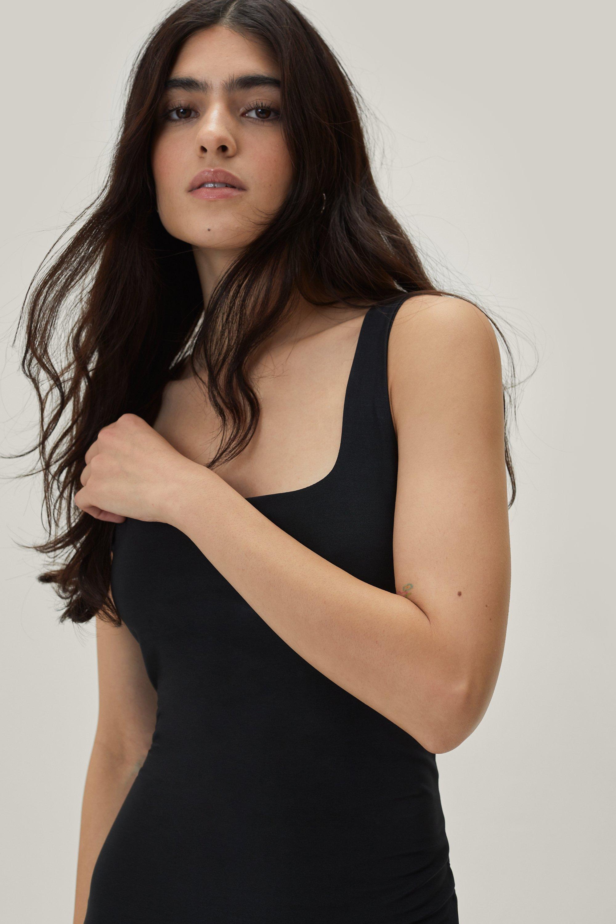 Black Second Skin Slinky Square Neck Crop Top