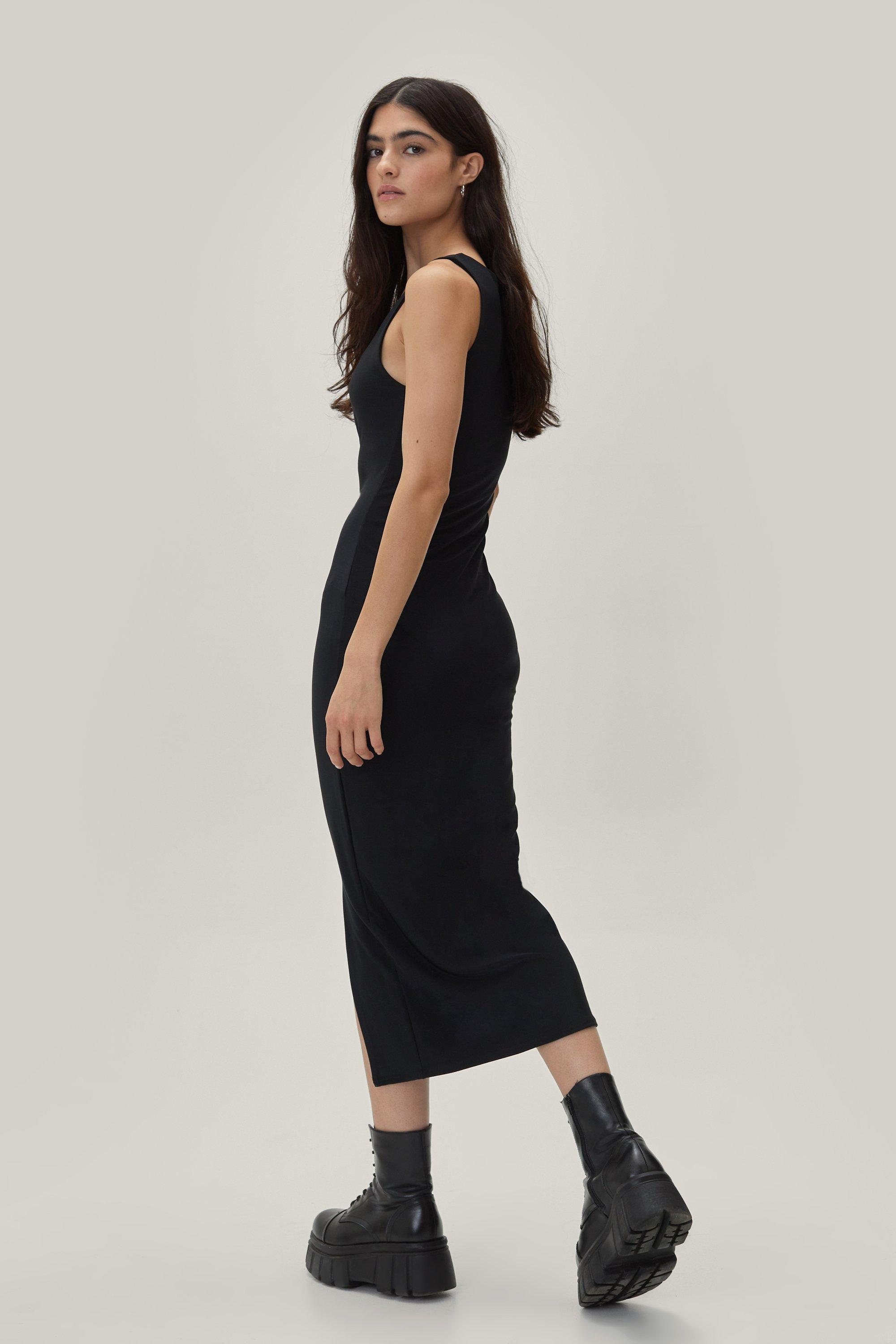 Square Neck Midi Dress in Black