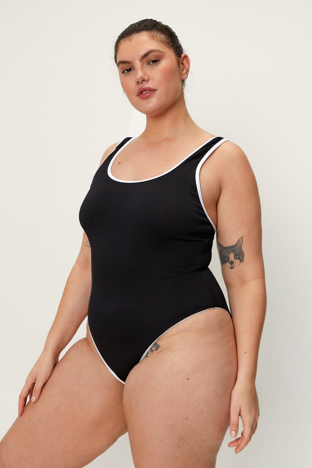 105 Plus Size Recycled Rib Contrast Binding Swimsuit image number 2