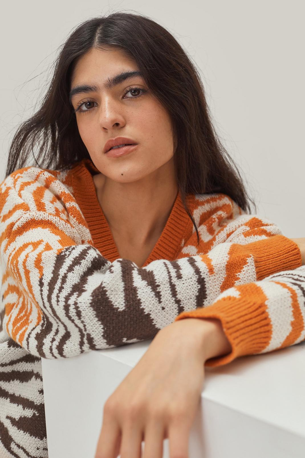 Burnt orange Abstract Color Block Sweater image number 1