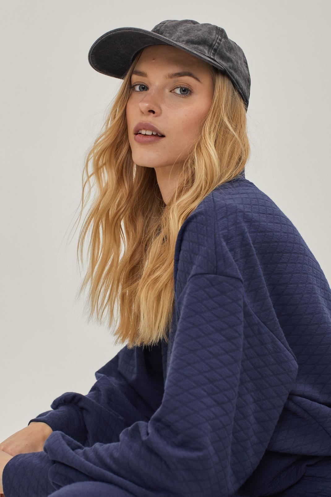 Navy Quilted Relaxed High Neck Sweatshirt image number 1