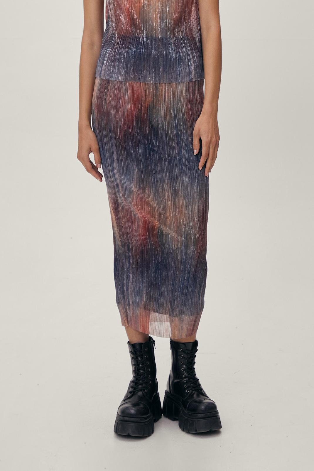 144 Rainbow Metallic Plisse Midi Skirt image number 2