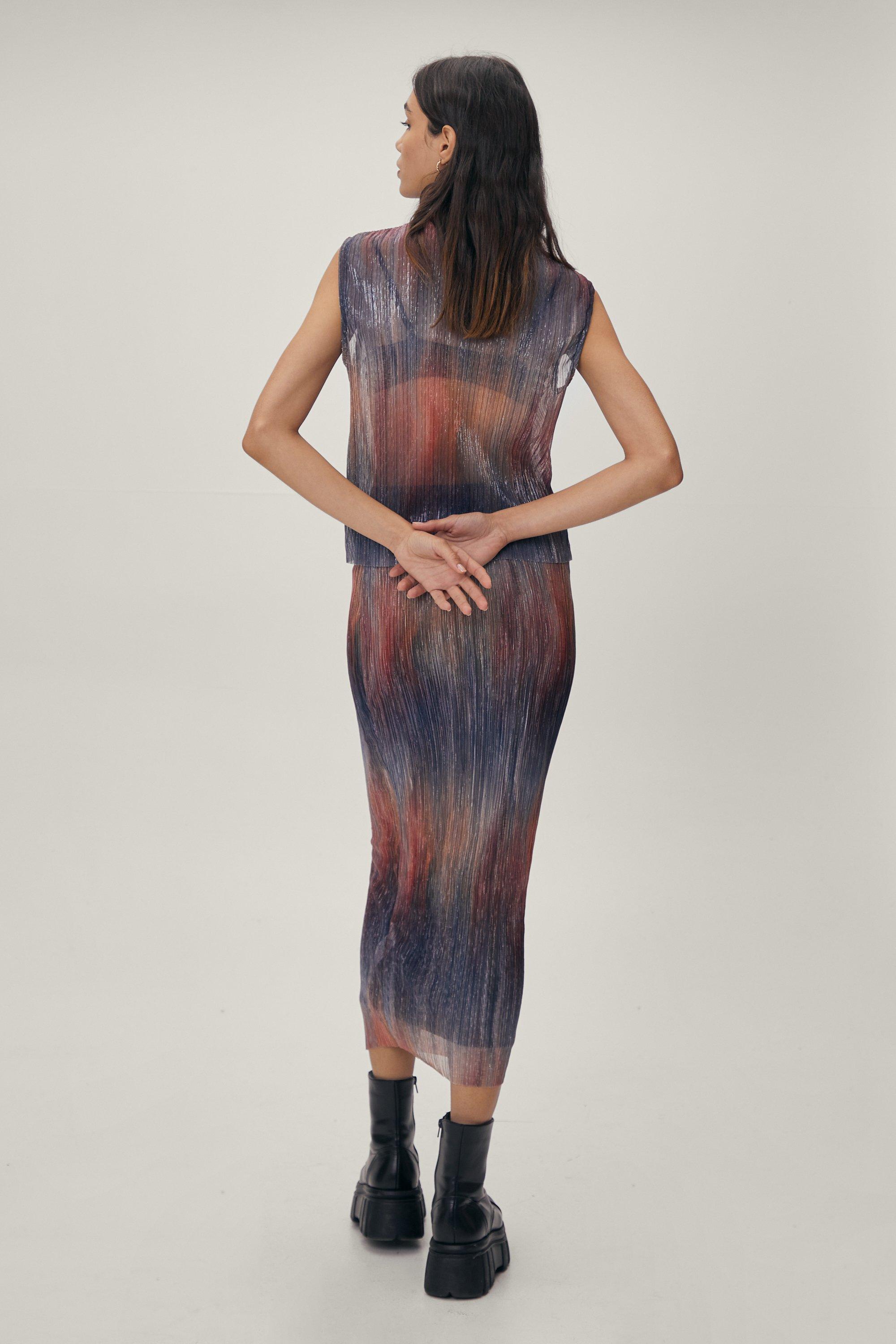 Rainbow Metallic Plisse Midi Skirt Nasty Gal