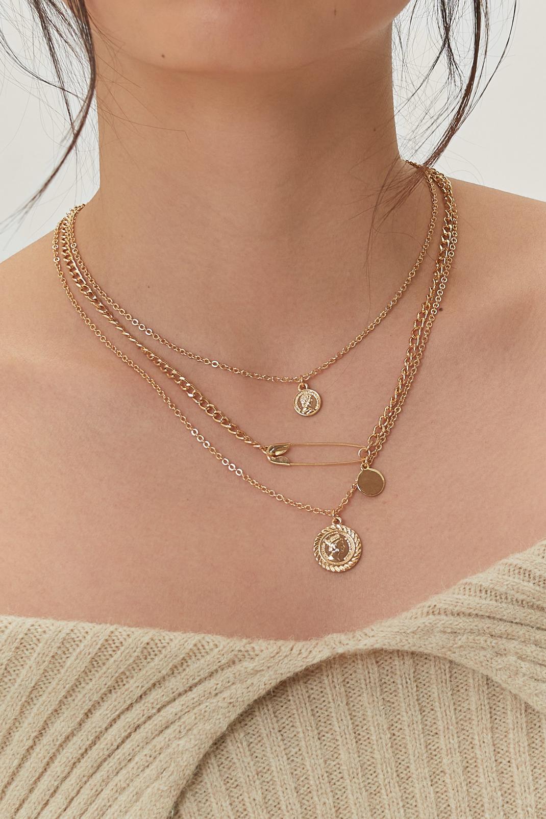 Gold Plated Layered Coin Chain Necklace image number 1