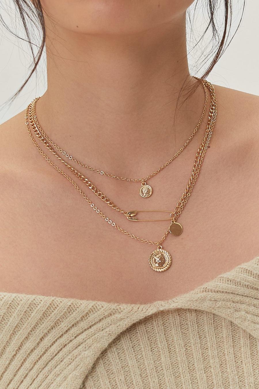 Gold Plated Layered Coin Chain Necklace