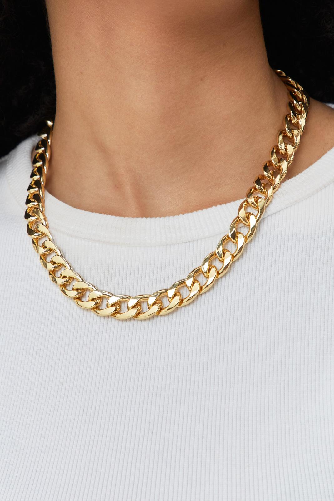 Chunky Gold Plated Curb Chain Necklace image number 1