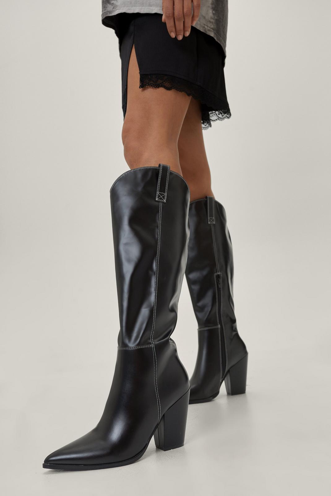 105 Contrast Stitch Knee High Western Boots image number 2