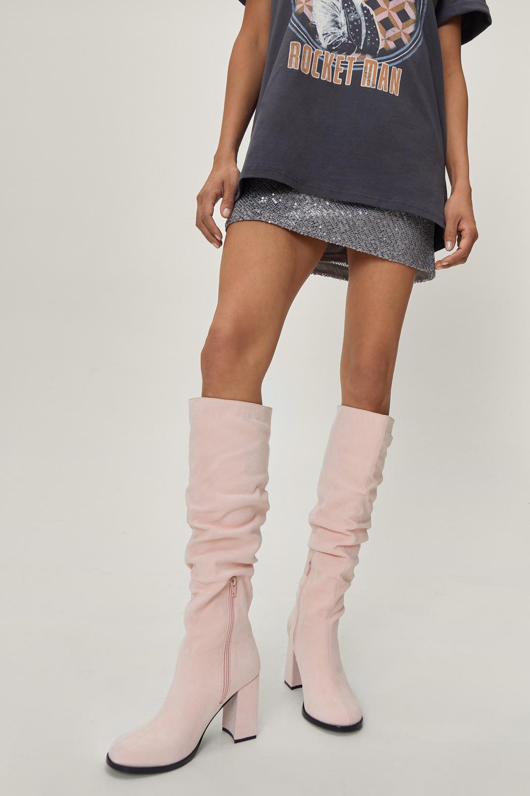 Pink Faux Suede Slouchy Knee High Boots image number 1
