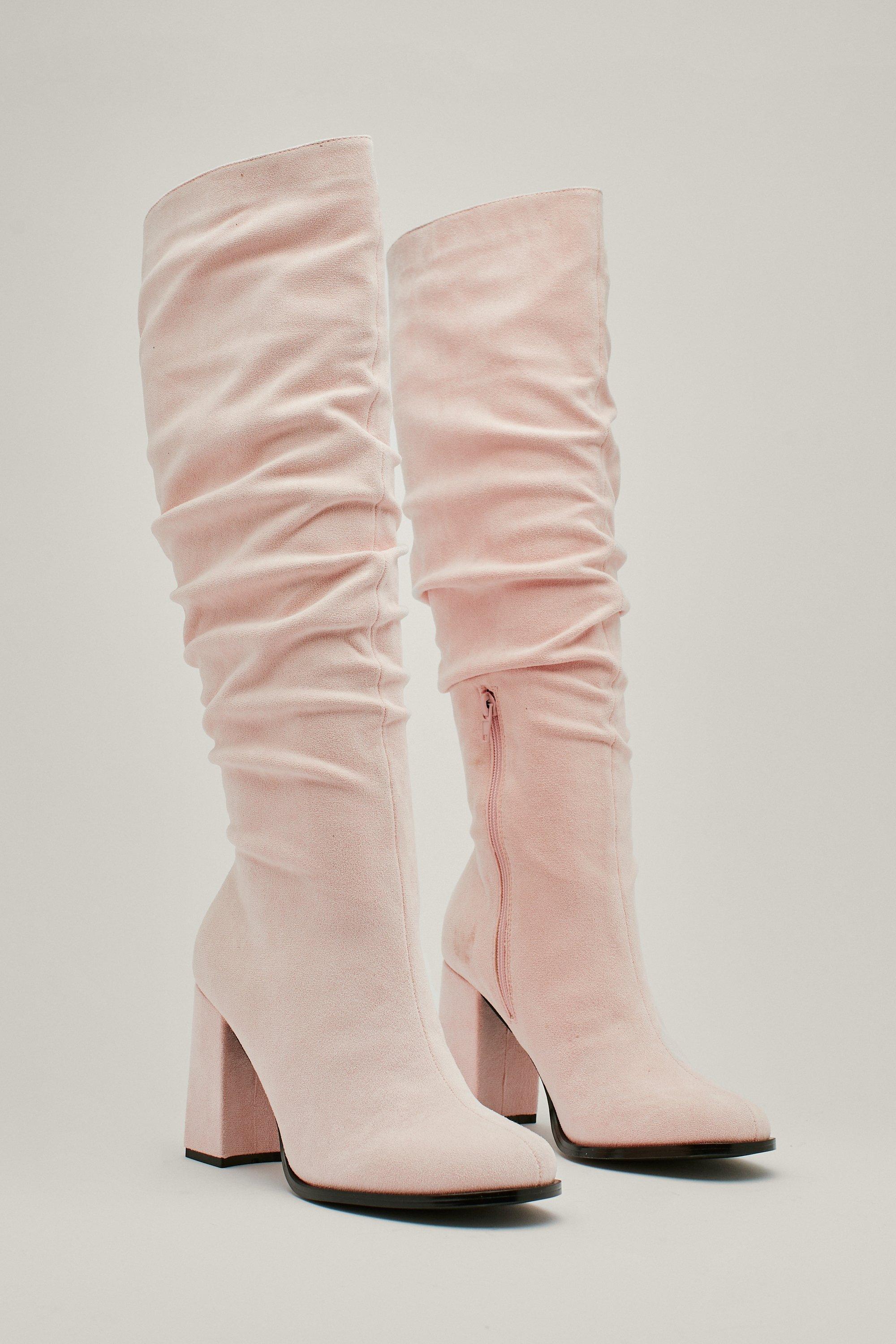 Pink suede shop knee high boots