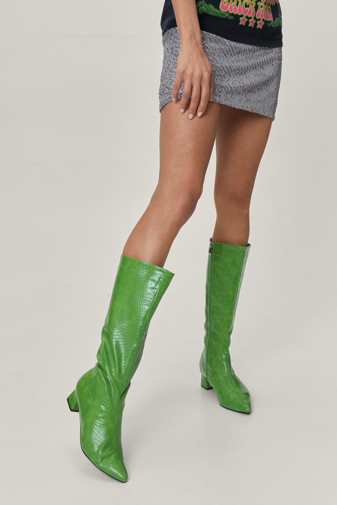130 Bright Croc Embossed Knee High Boots image number 2