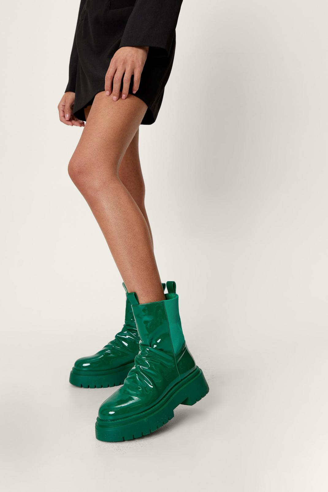 Green Patent Faux Leather Chunky Chelsea Boots image number 1