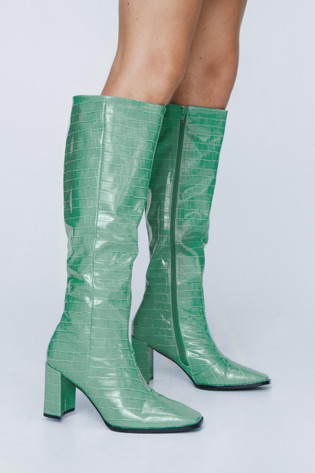 106 Faux Croc Knee High Boots image number 2