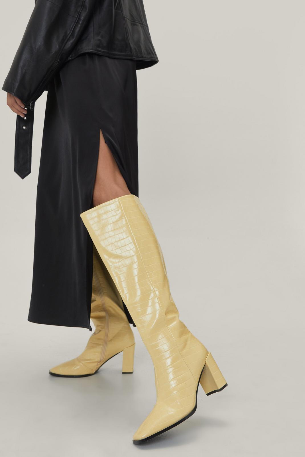 110 Faux Leather Croc Knee High Boots image number 2