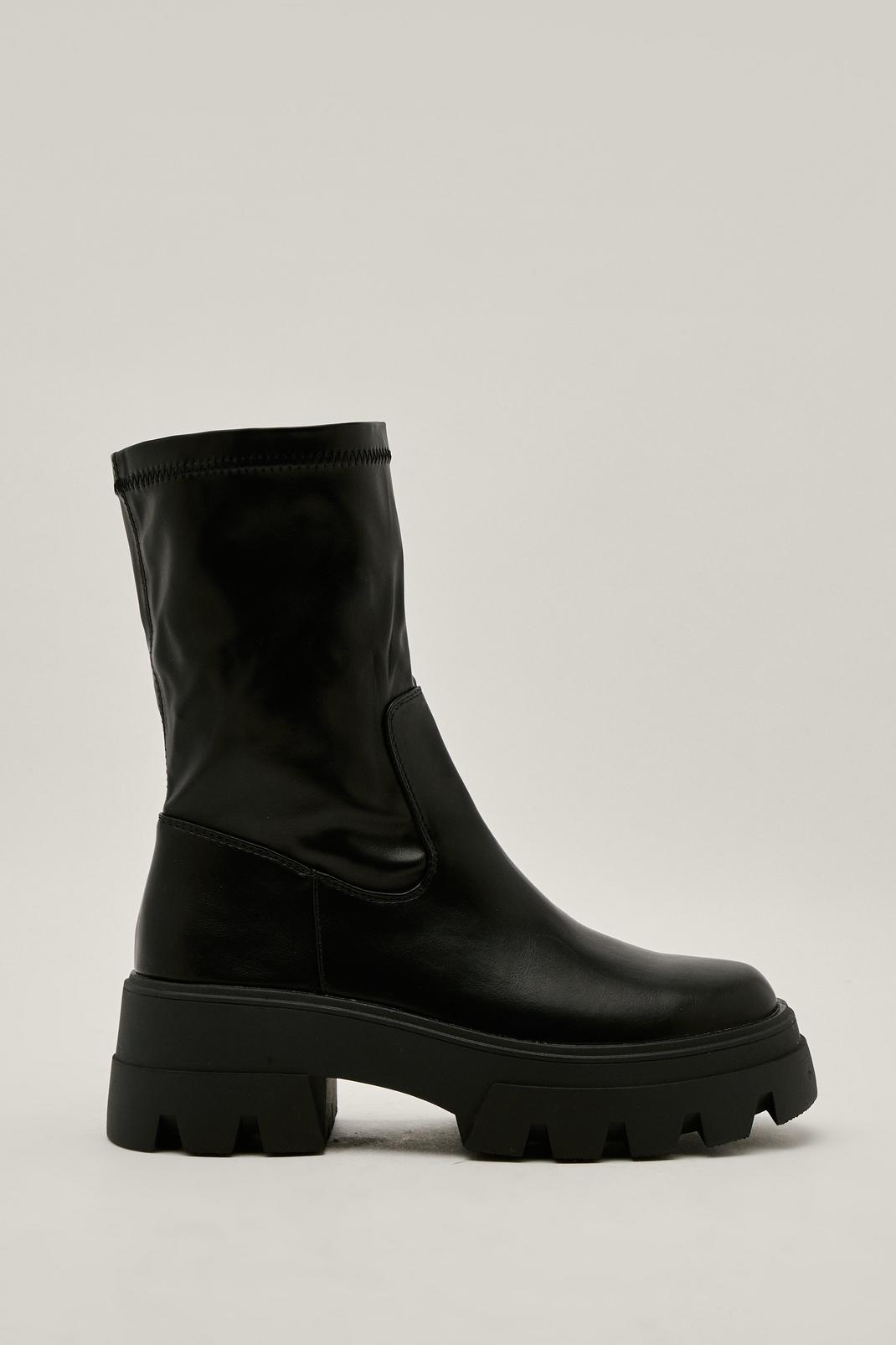 Black Faux Leather Chunky Sock Boot image number 1