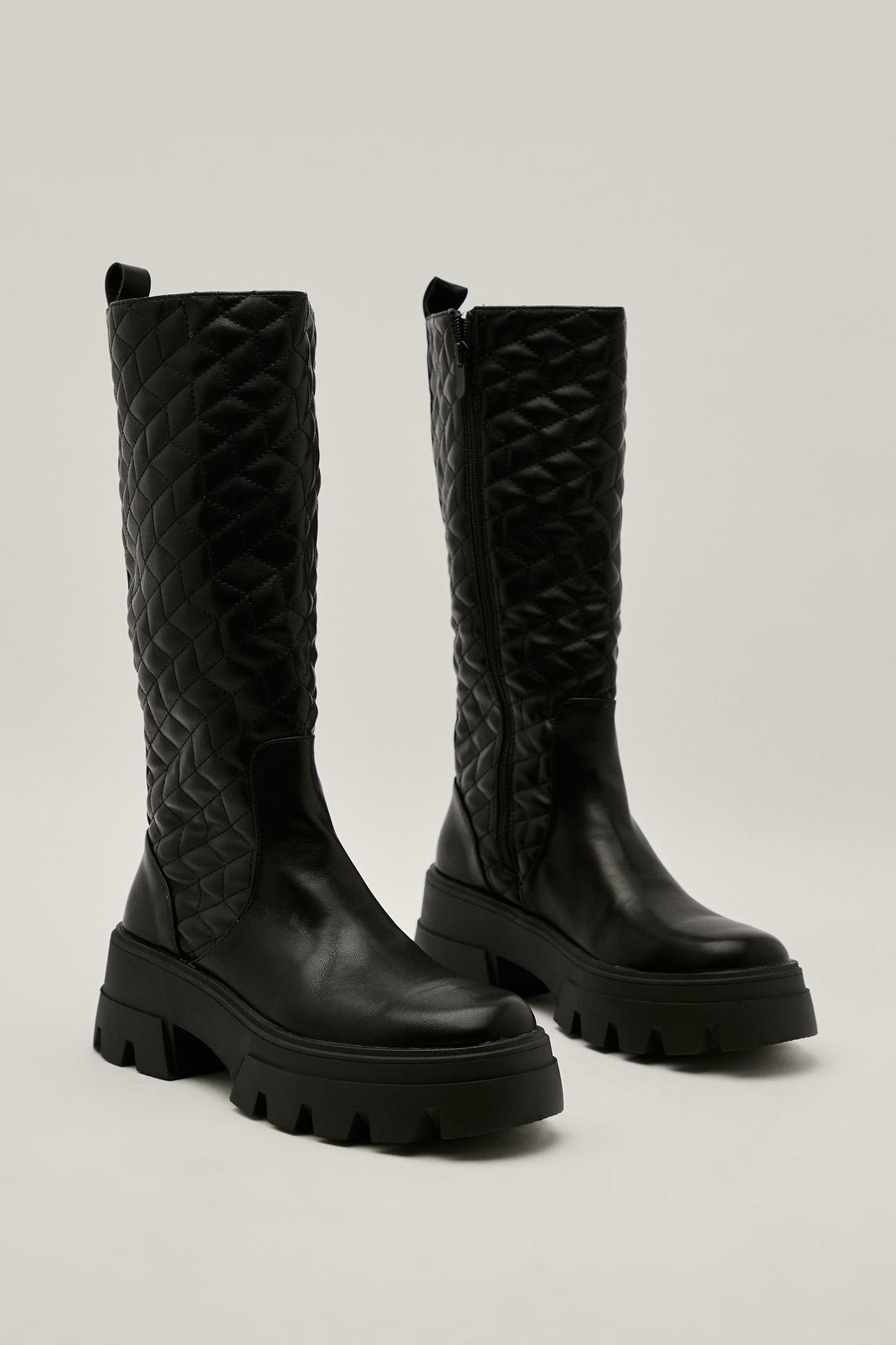 105 Pu Quilted Knee High Chunky Boots image number 2
