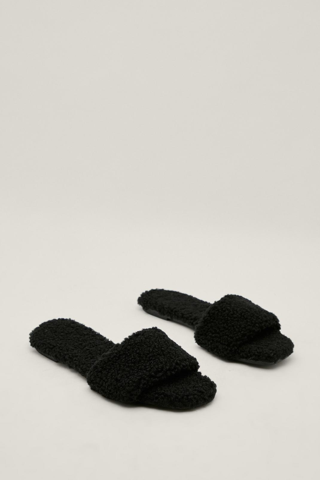 Black Faux Shearling Slippers image number 1