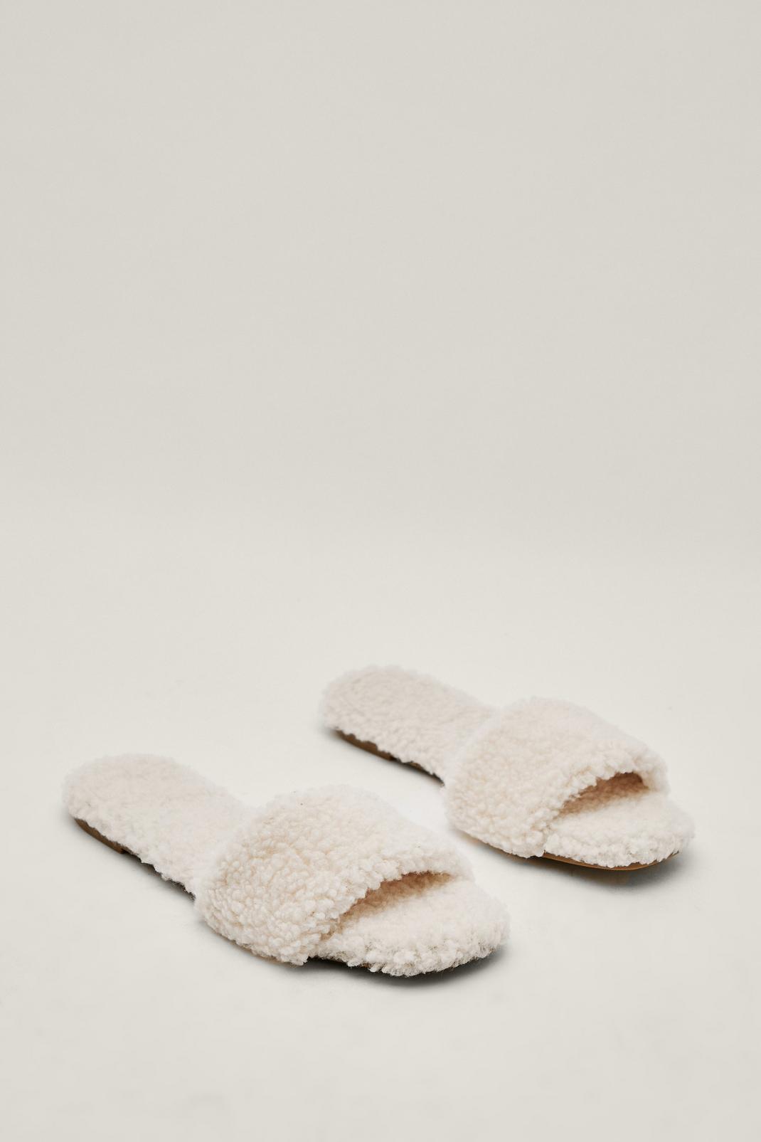 Cream Faux Shearling Slippers image number 1
