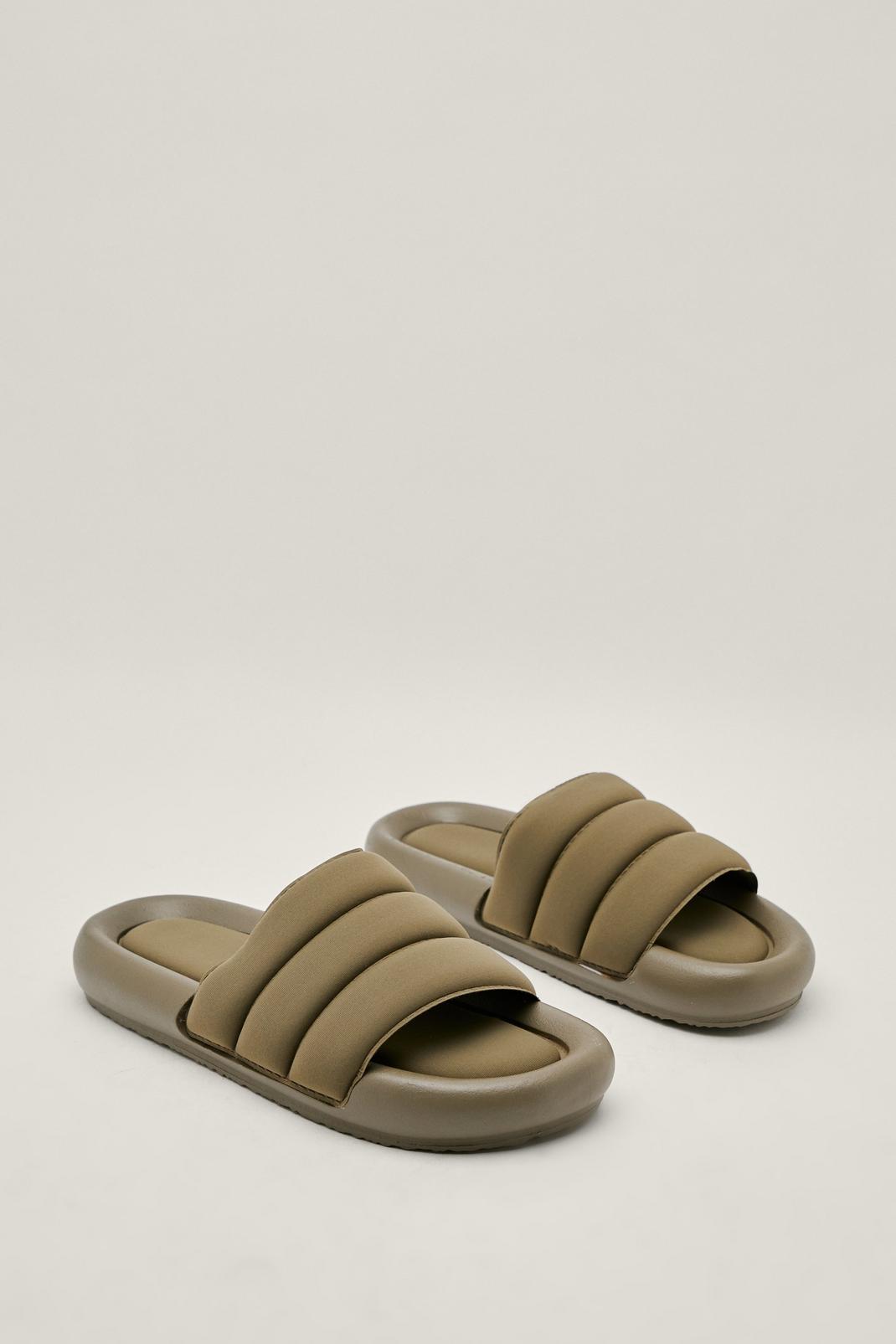 Khaki Padded Footbed Sliders image number 1