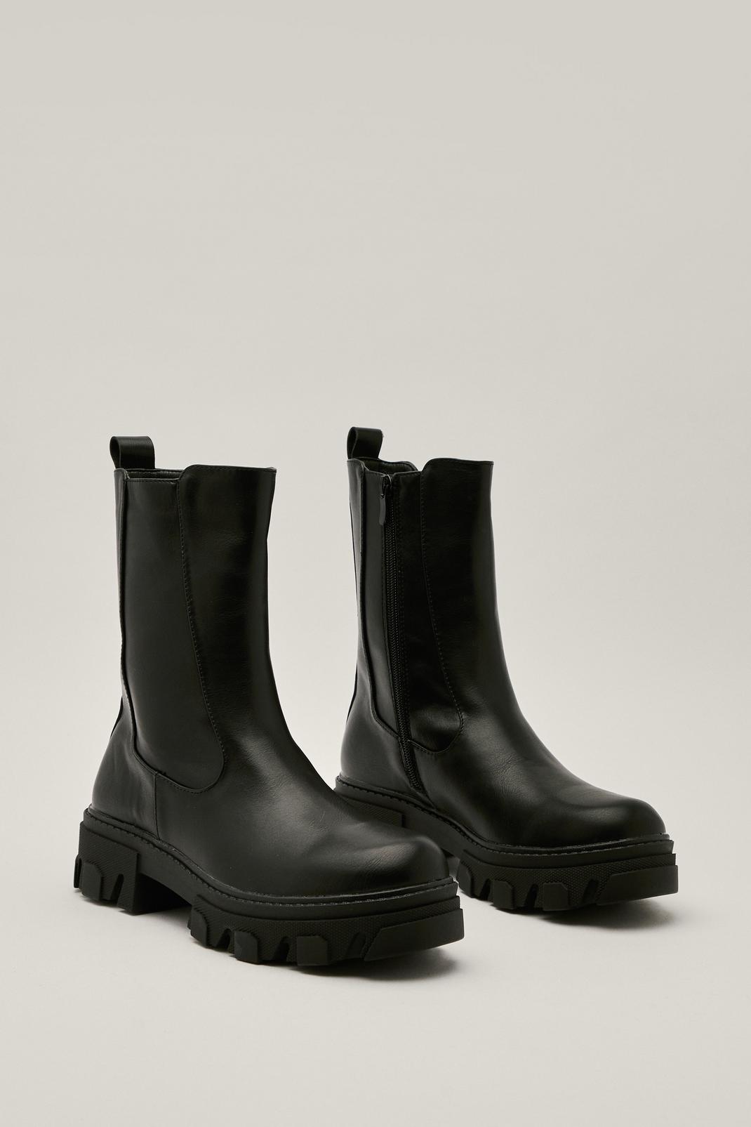 Black Pu Covered Gusset Chelsea Boots image number 1