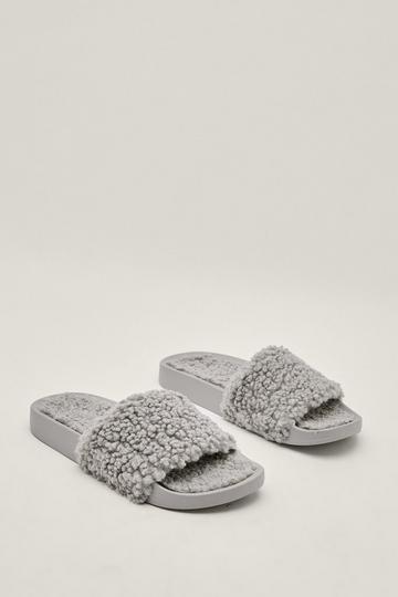 Grey Faux Borg Lined Slip On Sliders