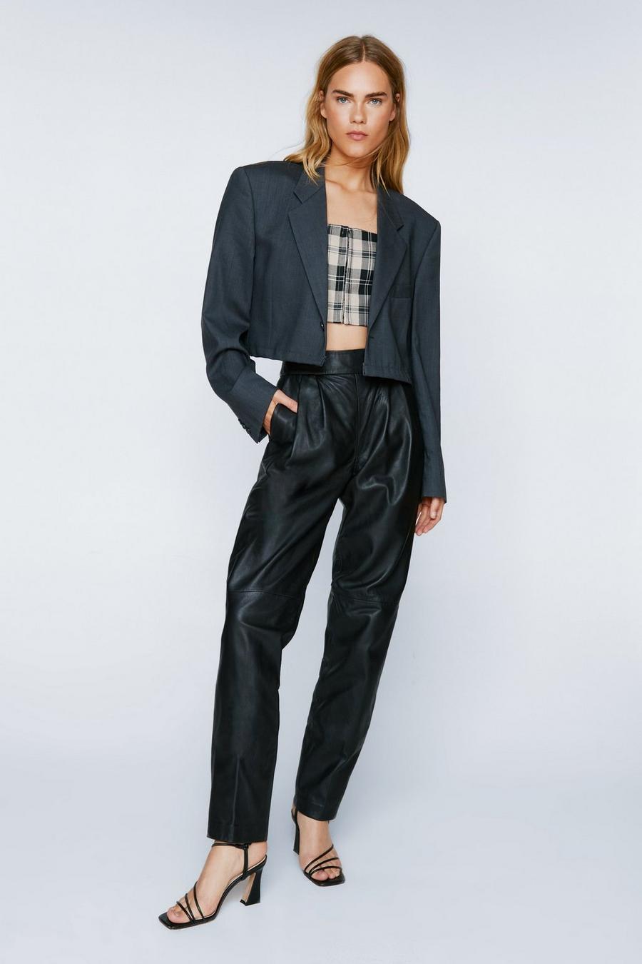 Real Leather Pleat Front Balloon Trousers