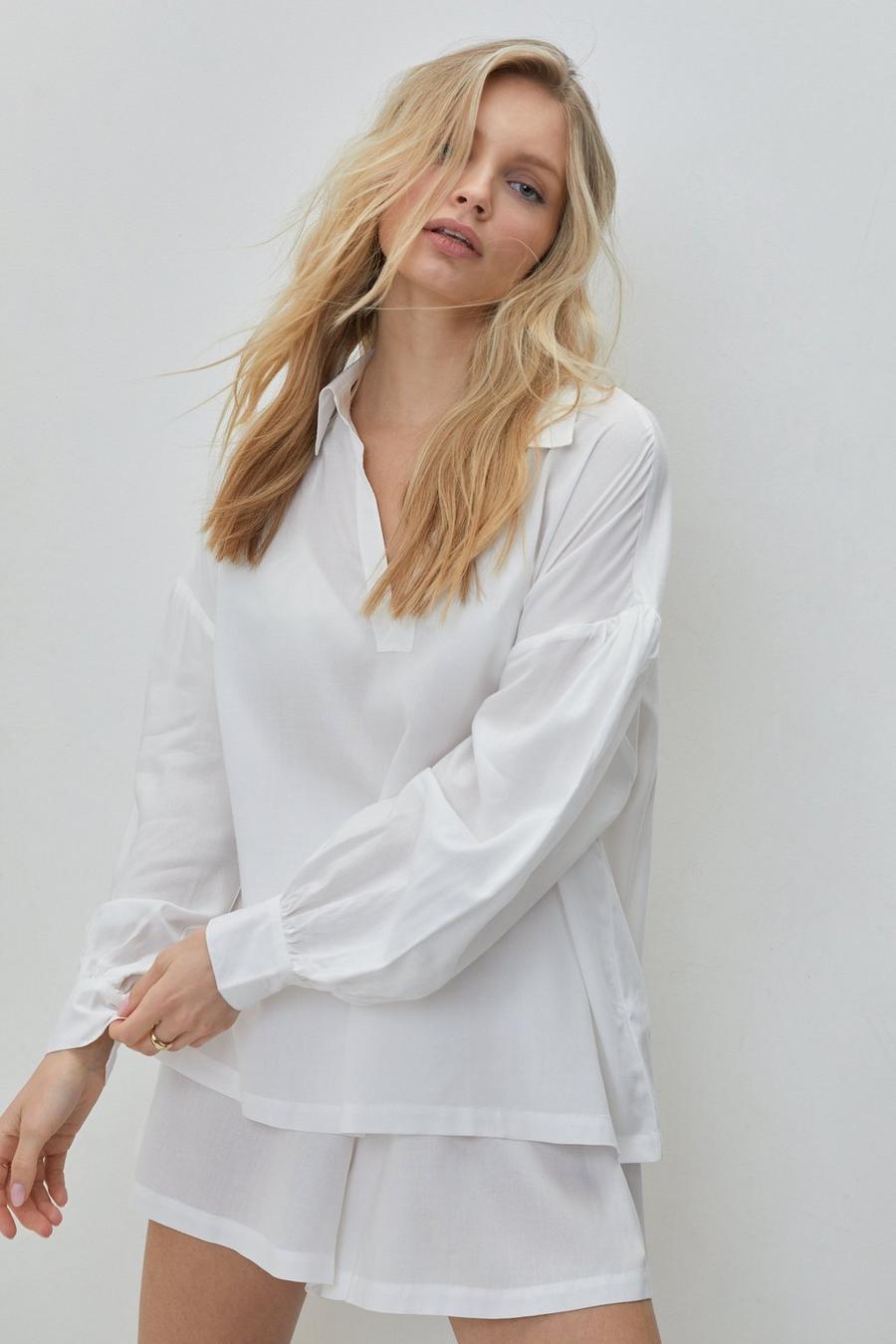 Viscose Slouch Plunge Throw On Cover Up Shirt