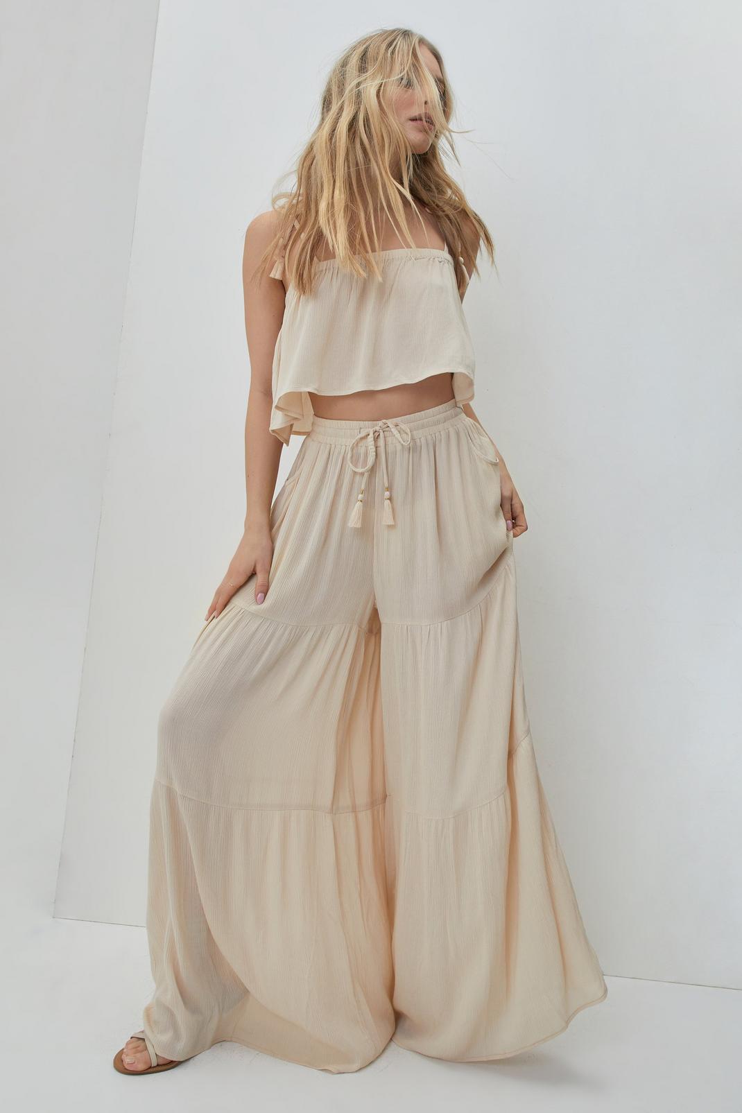 Stone Crinkle Tie Shoulder Cami and Tiered Wide Leg image number 1