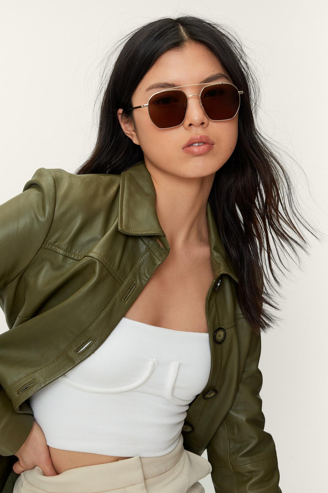 Gold Tinted Rounded Aviator Sunglasses image number 1