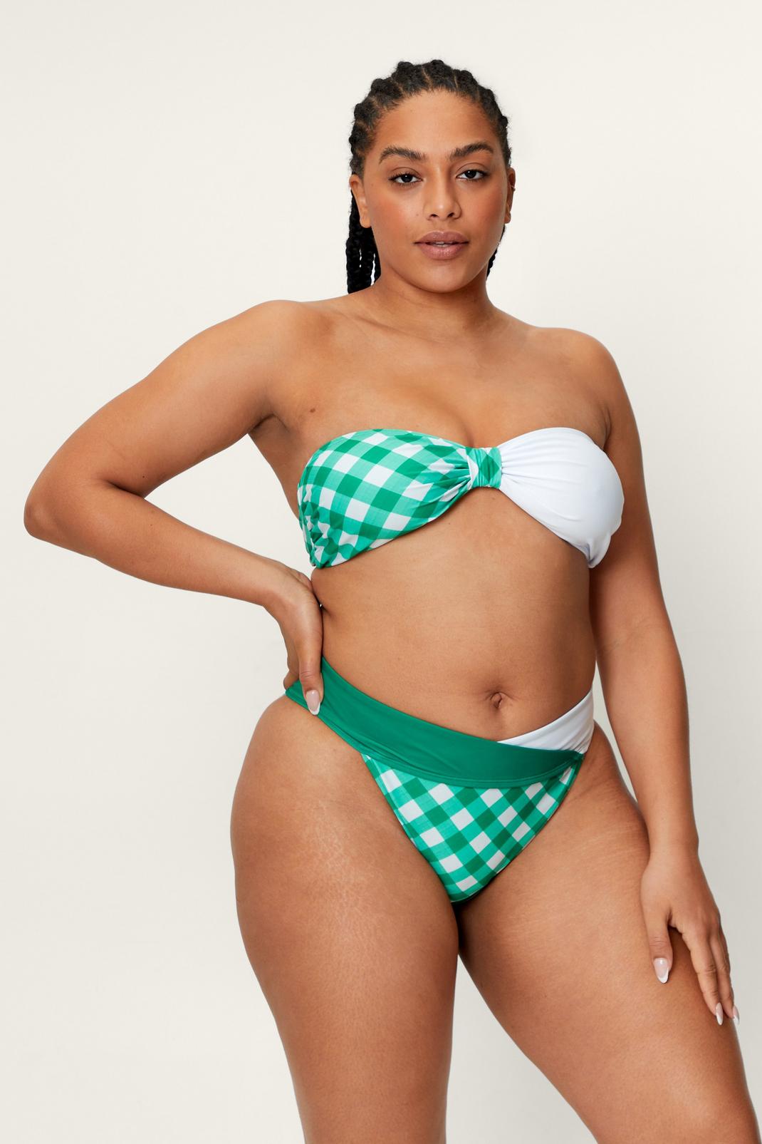Plus Size Recycled Check Colorblock Bikini Set image number 1