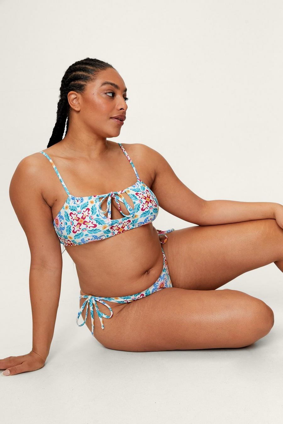 Plus Recycled Tile Ruched Tie Bikini Set