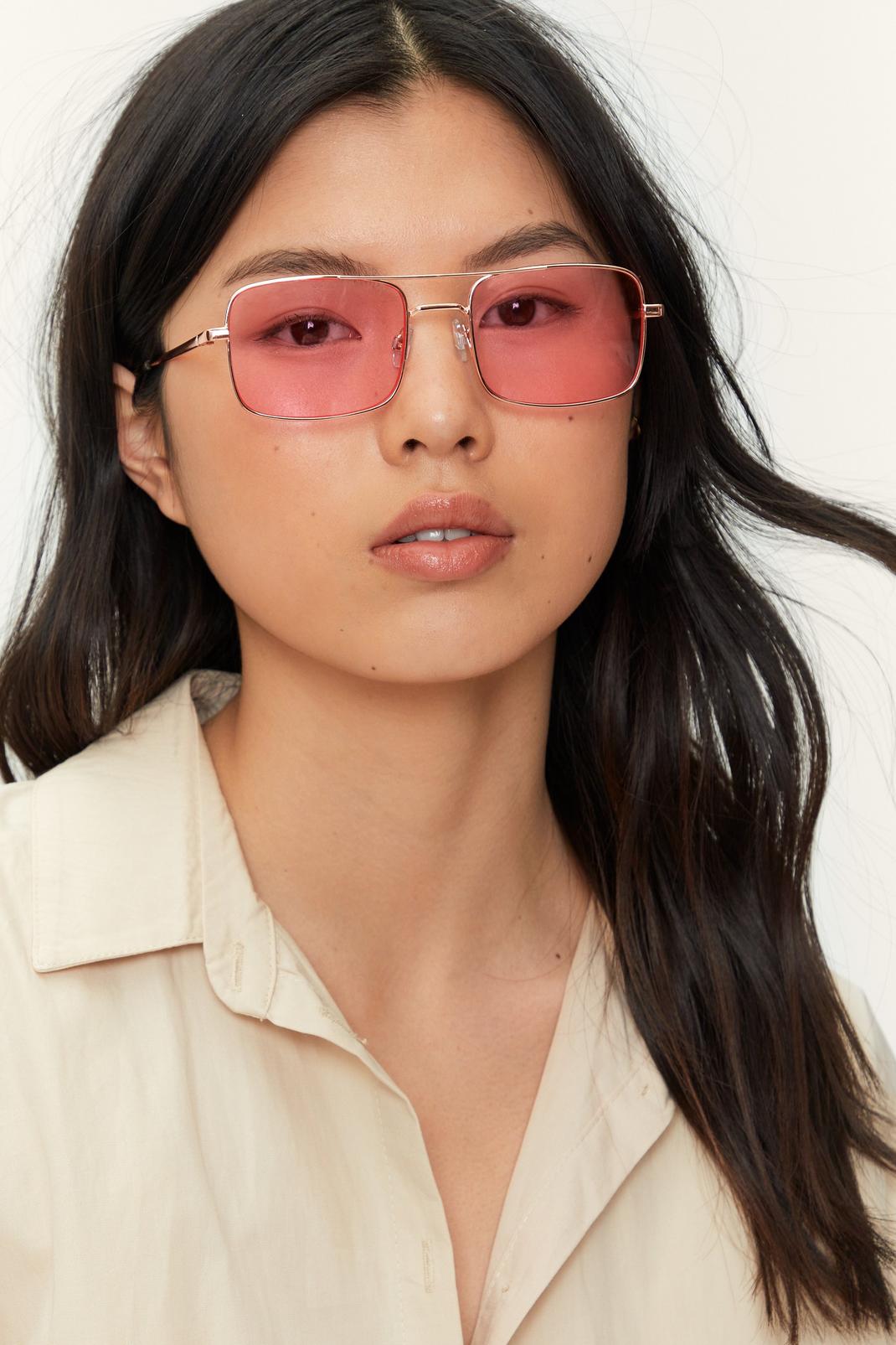 Crystal pink Pink Tinted Rectangle Sunglasses image number 1