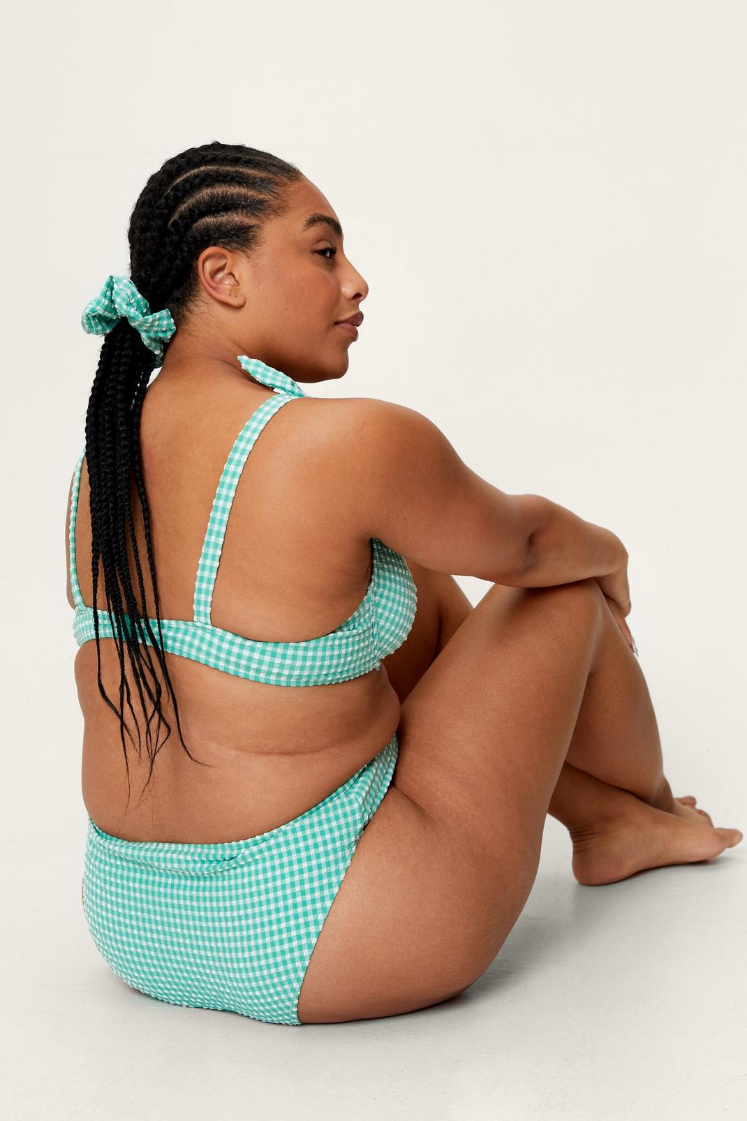 209 Plus Size Textured Gingham Bikini and Scrunchie Set image number 2