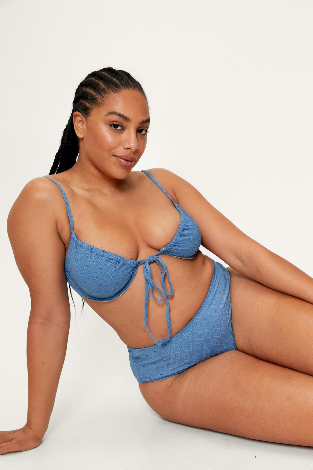 Petrol Plus Size Broderie Underwire Tie Front Bikini Set image number 1